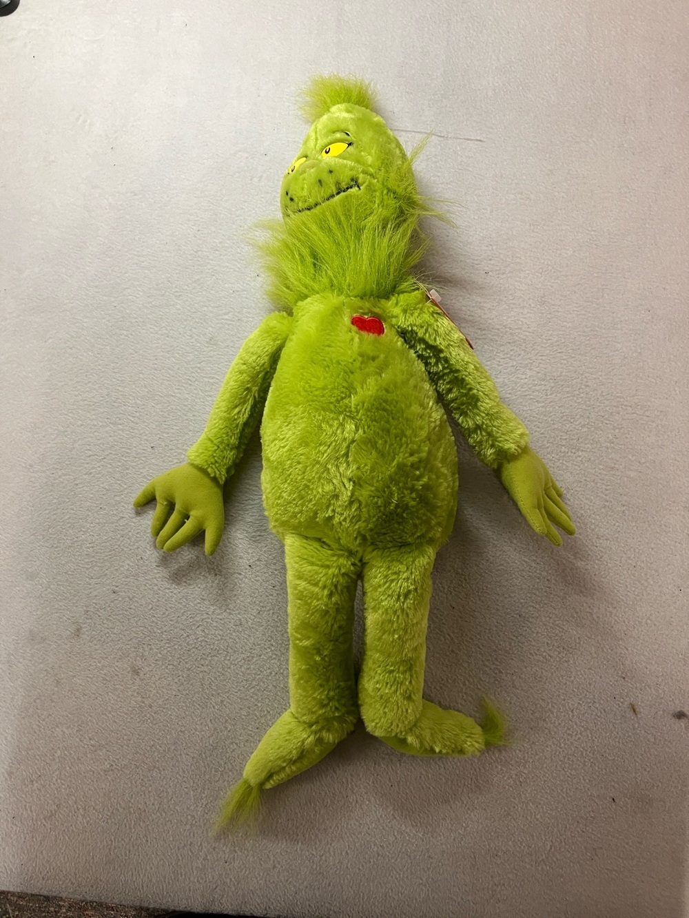 Kohl's The Grinch Bright Lime Green Plush with Red Heart